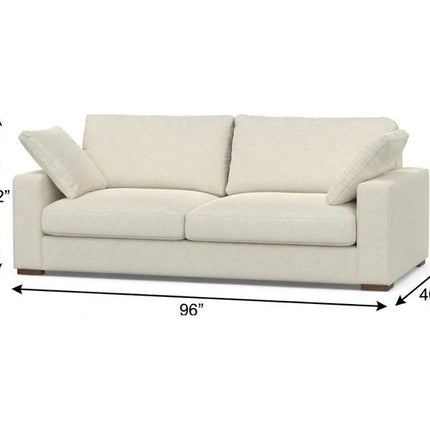 96" Cream Fabric Sofa With Brown Legs