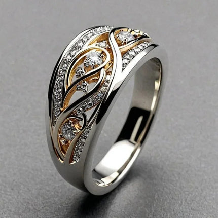 Fashion-forward Court-style Ring With A Floral Design And Diamond-studded Zircon Accents