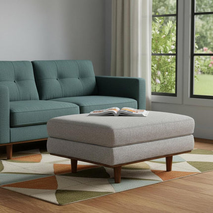 33" Gray and Brown Fabric Cocktail Ottoman
