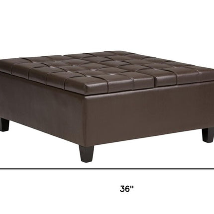 36" Brown and Espresso Leather Cocktail Ottoman With Storage