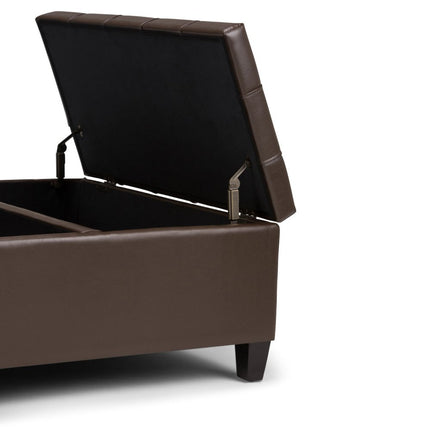 36" Brown and Espresso Leather Cocktail Ottoman With Storage