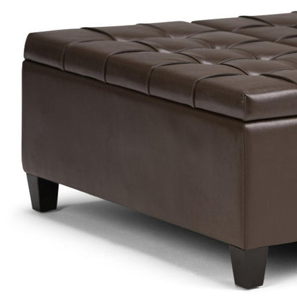 36" Brown and Espresso Leather Cocktail Ottoman With Storage