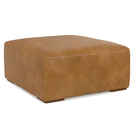 34" Sienna and Brown Leather Ottoman