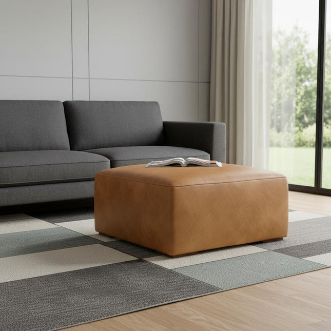 34" Sienna and Brown Leather Ottoman