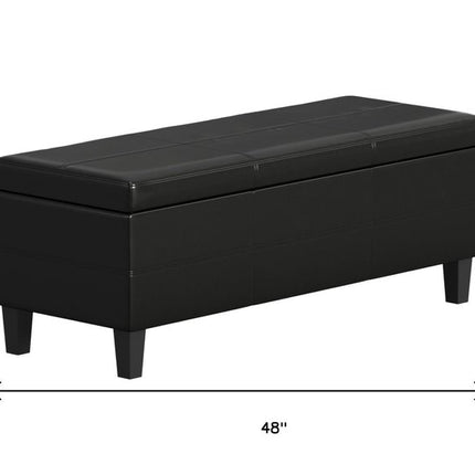 48" Black and Dark Brown Leather Ottoman With Storage