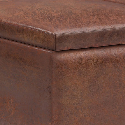 34" Brown Leather Cocktail Ottoman With Storage
