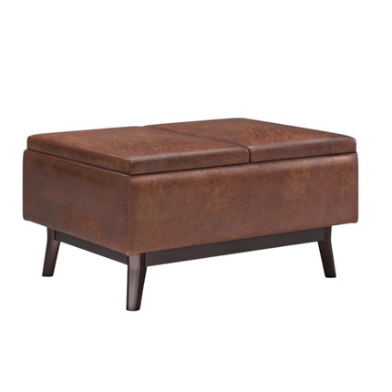 34" Brown Leather Cocktail Ottoman With Storage