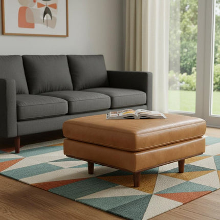 33" Sienna and Brown Leather Cocktail Ottoman