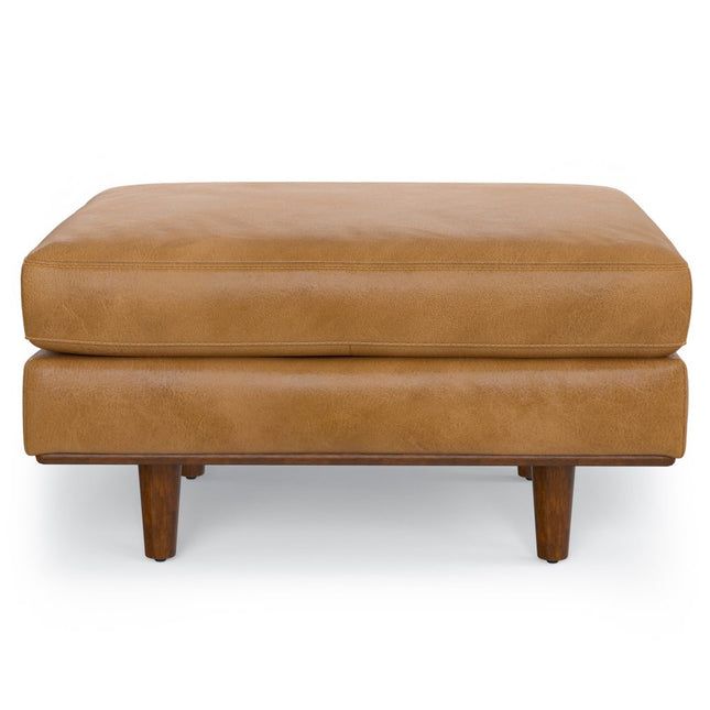 33" Sienna and Brown Leather Cocktail Ottoman