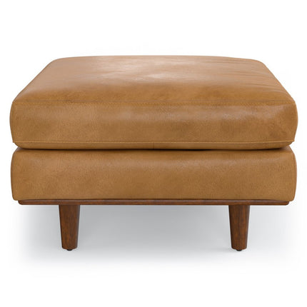 33" Sienna and Brown Leather Cocktail Ottoman