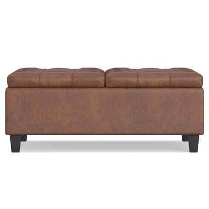 36" Brown and Espresso Leather Cocktail Ottoman With Storage
