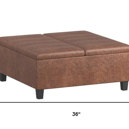 36" Brown and Espresso Leather Cocktail Ottoman With Storage