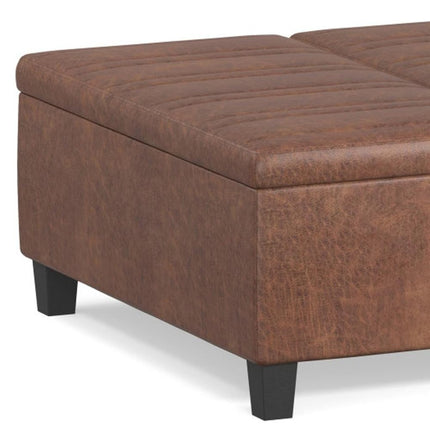 36" Brown and Espresso Leather Cocktail Ottoman With Storage
