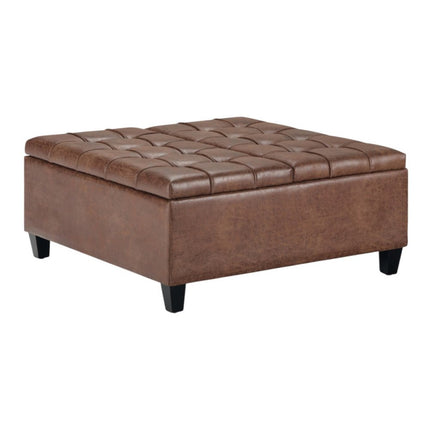 36" Brown and Espresso Leather Cocktail Ottoman With Storage