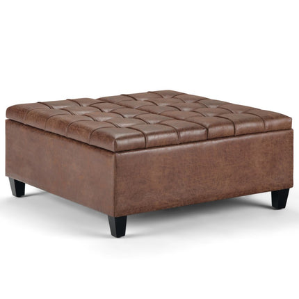 36" Brown and Espresso Leather Cocktail Ottoman With Storage