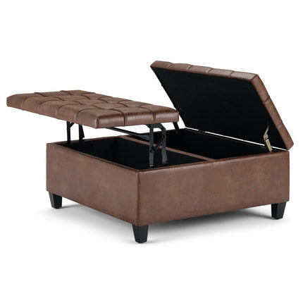 36" Brown and Espresso Leather Cocktail Ottoman With Storage