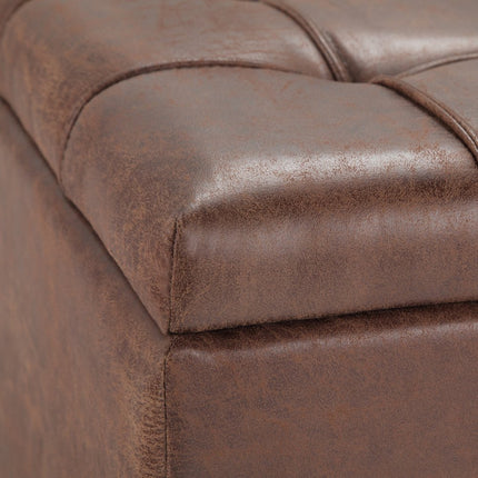 36" Brown and Espresso Leather Cocktail Ottoman With Storage