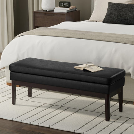 45" Black and Walnut Leather Ottoman