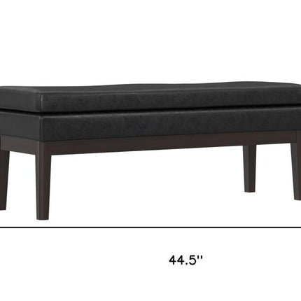 45" Black and Walnut Leather Ottoman