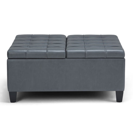 36" Gray and Espresso Leather Cocktail Ottoman With Storage