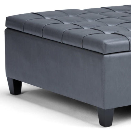 36" Gray and Espresso Leather Cocktail Ottoman With Storage