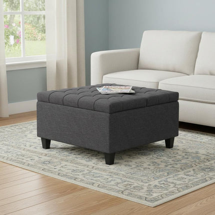 30" Gray and Brown Fabric Cocktail Ottoman With Storage