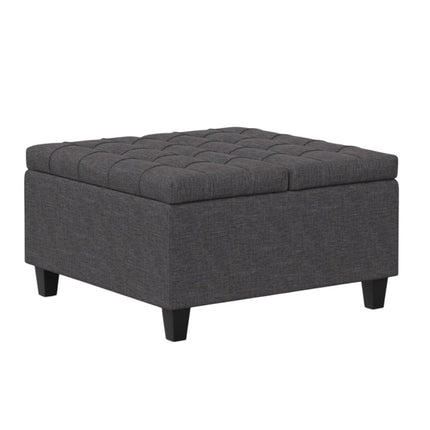 30" Gray and Brown Fabric Cocktail Ottoman With Storage