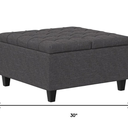 30" Gray and Brown Fabric Cocktail Ottoman With Storage