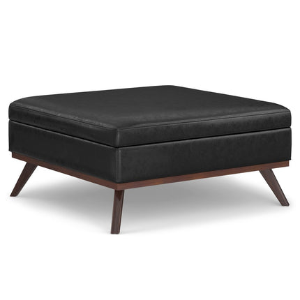 40" Black and Brown Leather Cocktail Ottoman With Storage