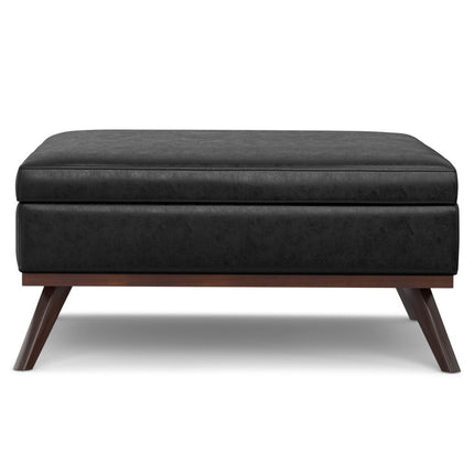 40" Black and Brown Leather Cocktail Ottoman With Storage