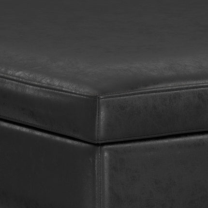 40" Black and Brown Leather Cocktail Ottoman With Storage