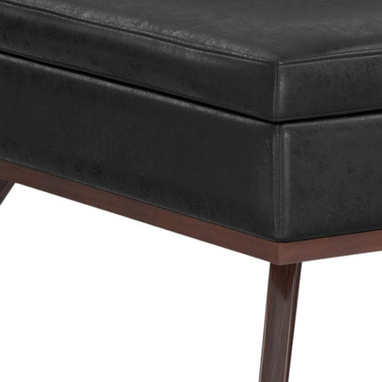 40" Black and Brown Leather Cocktail Ottoman With Storage