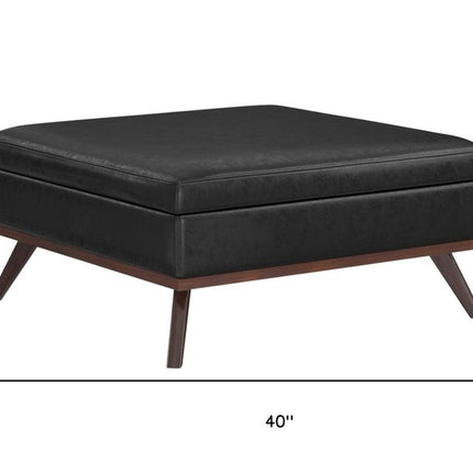 40" Black and Brown Leather Cocktail Ottoman With Storage