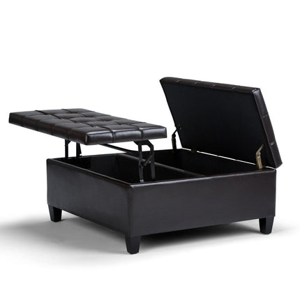 36" Brown and Espresso Leather Cocktail Ottoman With Storage