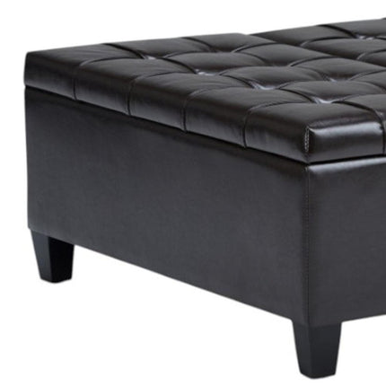 36" Brown and Espresso Leather Cocktail Ottoman With Storage