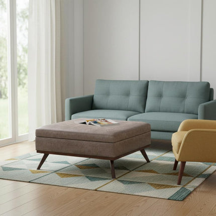 40" Gray and Brown Leather Cocktail Ottoman With Storage