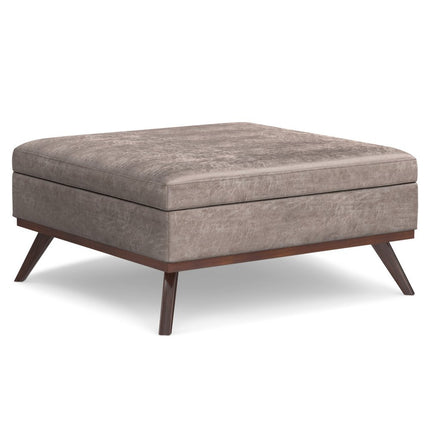 40" Gray and Brown Leather Cocktail Ottoman With Storage