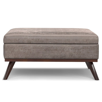 40" Gray and Brown Leather Cocktail Ottoman With Storage