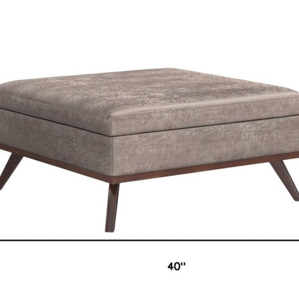 40" Gray and Brown Leather Cocktail Ottoman With Storage