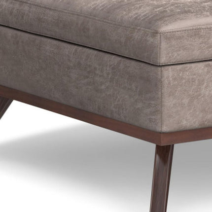 40" Gray and Brown Leather Cocktail Ottoman With Storage