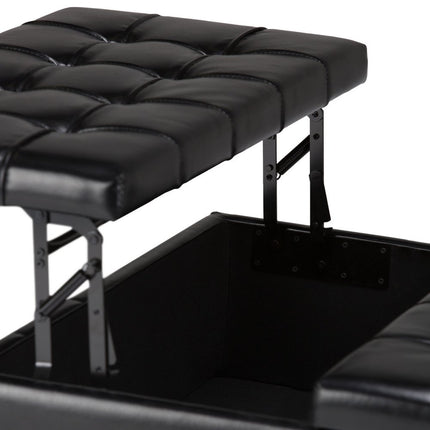36" Black and Espresso Leather Cocktail Ottoman With Storage