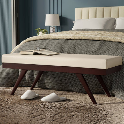 48" Cream and Brown Leather Ottoman