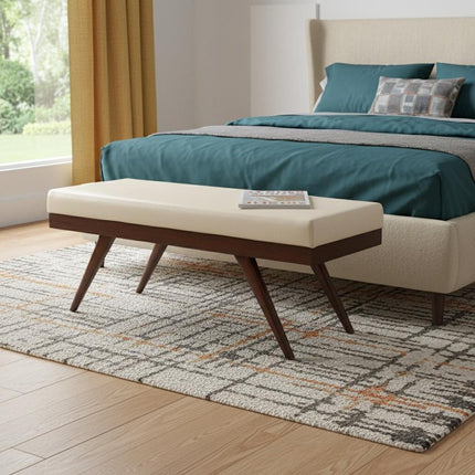 48" Cream and Brown Leather Ottoman