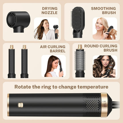 Professional 5-in-1 Hair Styler Hot Brush - All-in-One Straightener, Curling Wand
