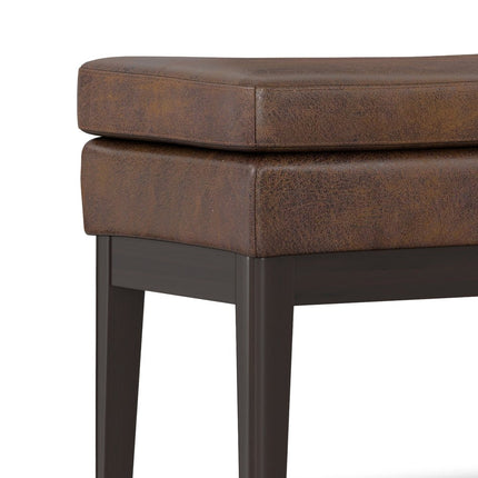 45" Brown and Walnut Leather Ottoman