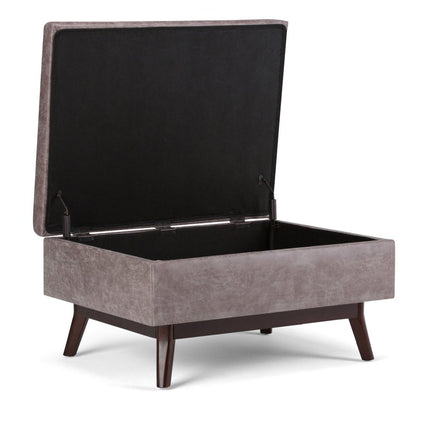 34" Gray and Brown Leather Cocktail Ottoman With Storage