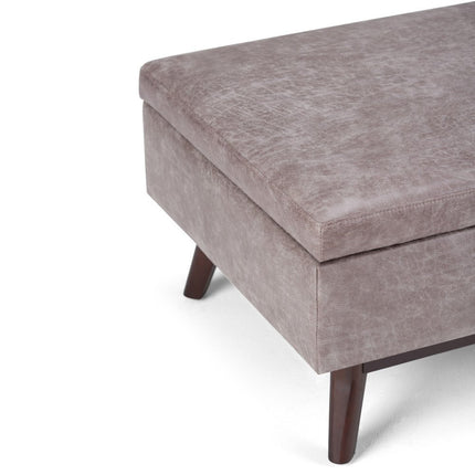 34" Gray and Brown Leather Cocktail Ottoman With Storage