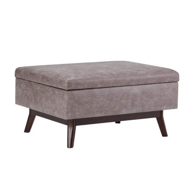 34" Gray and Brown Leather Cocktail Ottoman With Storage