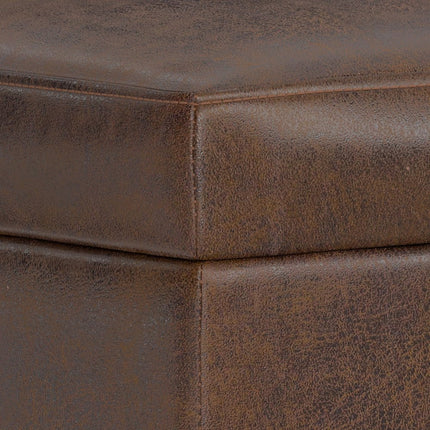 26" Brown and Walnut Leather Cocktail Ottoman With Storage
