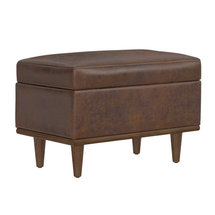 26" Brown and Walnut Leather Cocktail Ottoman With Storage